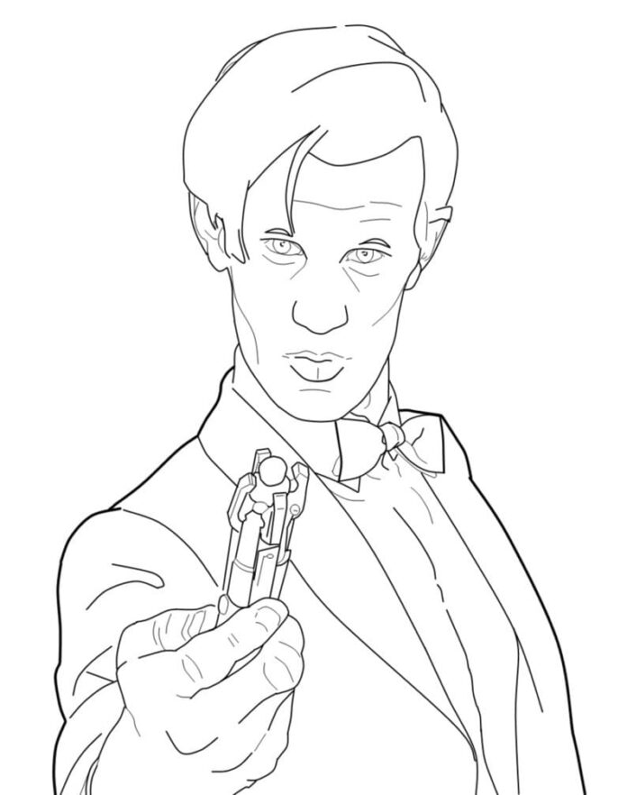 coloring sheet of a character in a bow tie