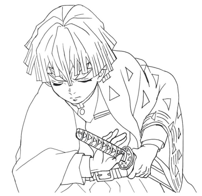 página para colorear personaje con capa y espada del cuento de hadas zenitsu