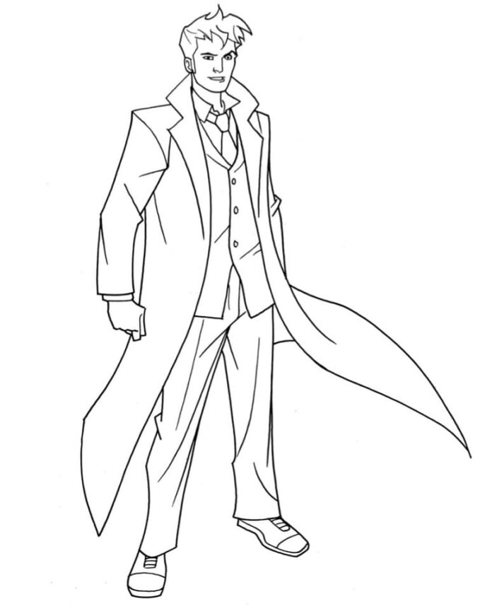 kolorowanka postać w płaszczu z bajki doctor who do druku