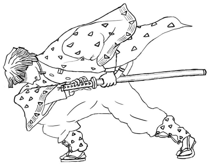 Färgbok med en figur som drar ett svärd.