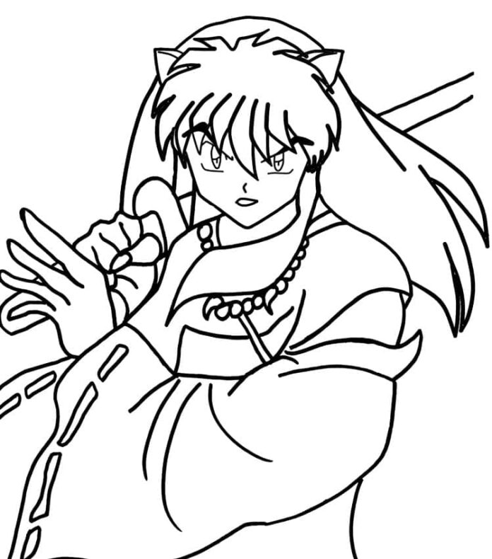 página de coloração personagem brandishes espada fada inuyasha