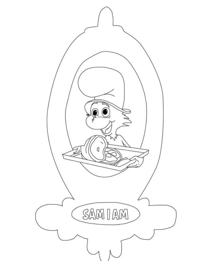Coloring Book Cartoon Character Green Eggs and Ham Holds Food Printable and  Online