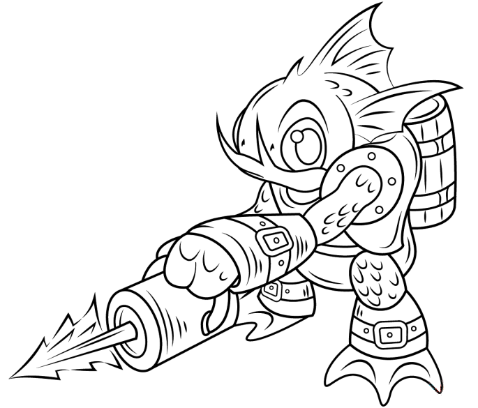 Druckbare Färbung Blatt eines Charakters mit einer Pistole in der Skylanders Cartoon