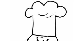 Farvelægningsark af en figur med en kokkehue fra peanuts tegnefilmen