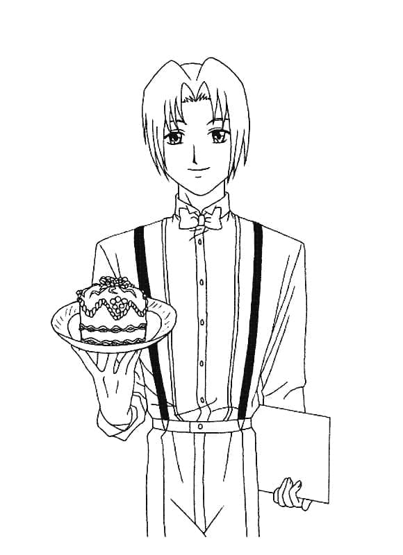 Coloring page character with cake from tokyo mew mew cartoon