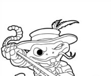 feuille à colorier d'un personnage de serpent du dessin animé skylanders