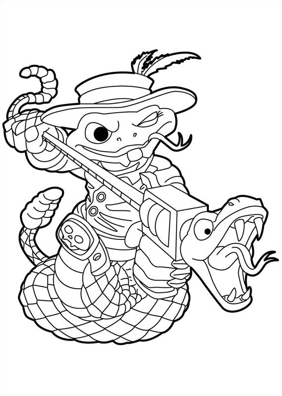 feuille à colorier d'un personnage de serpent du dessin animé skylanders