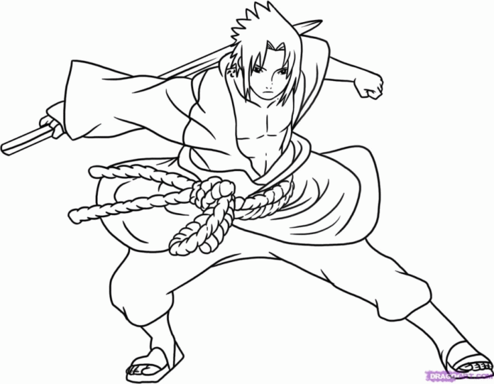 Coloring book character with the great sword of the Boruto fairy tale