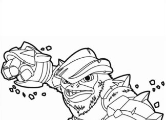 A coloring book of a character with a drill from the skylanders cartoon