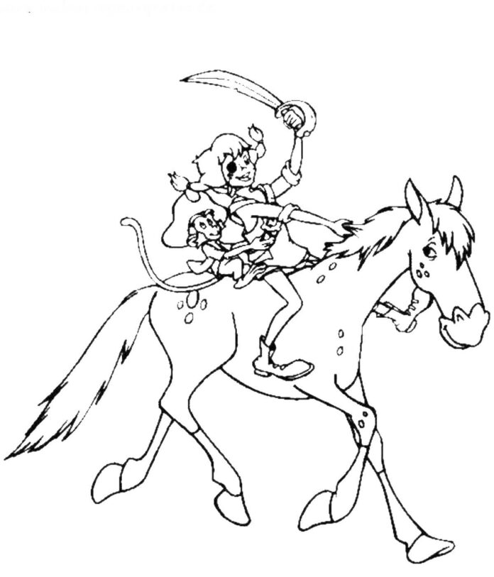 foglio da colorare di personaggi a cavallo