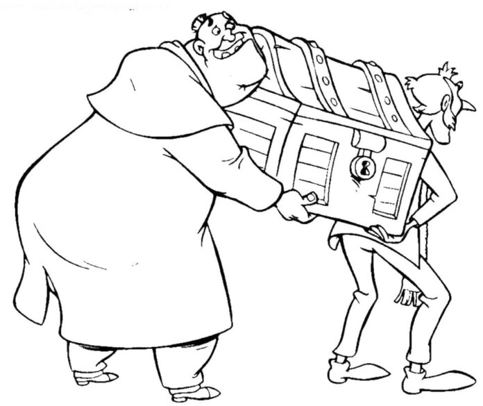 木箱を運ぶキャラクターを描いたカラーシート