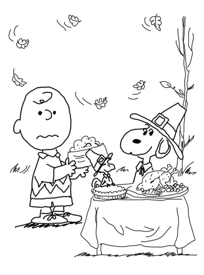 kolorowanka postacie peanuts przy posiłku