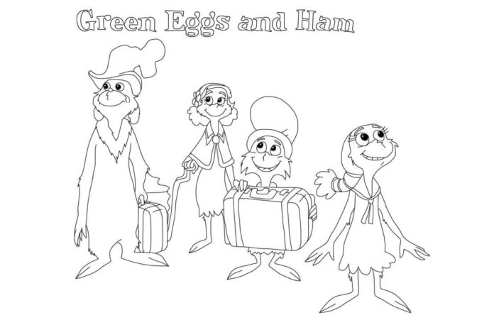 Green eggs and Ham cartoon characters coloring book to print and online