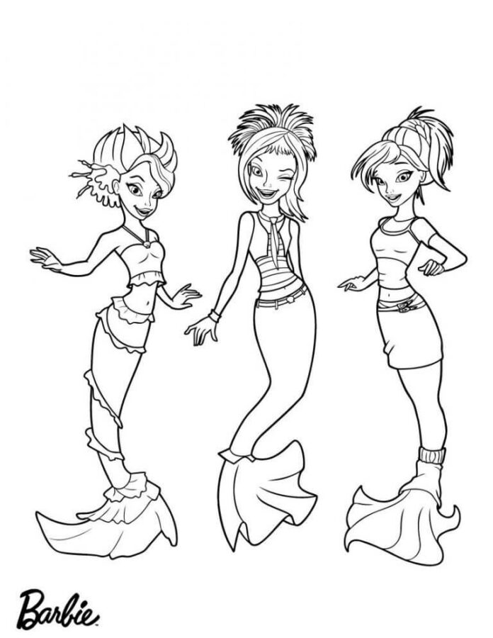 coloring page of barbie characters