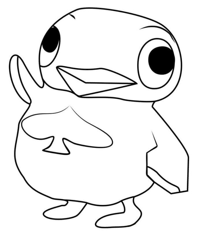 Omaľovánka vtáčej postavy z hry Anima Crossing na vytlačenie pre deti