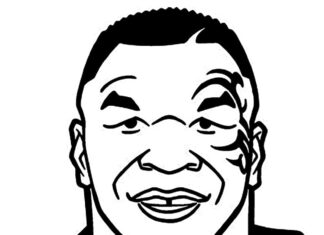 Coloring page of powerful boxer MIke Tyson heavyweight champion of the world.