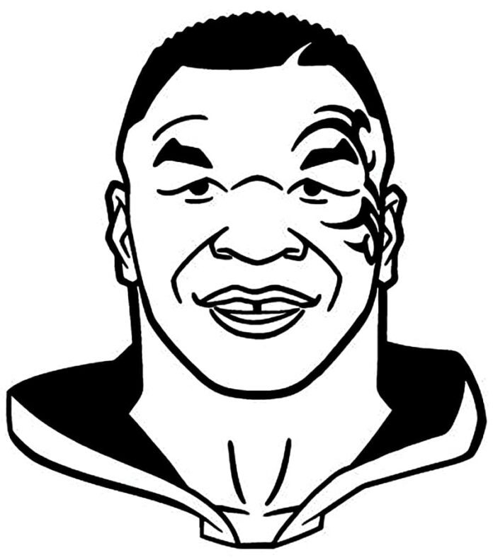 Page à colorier du puissant boxeur MIke Tyson champion du monde des poids lourds