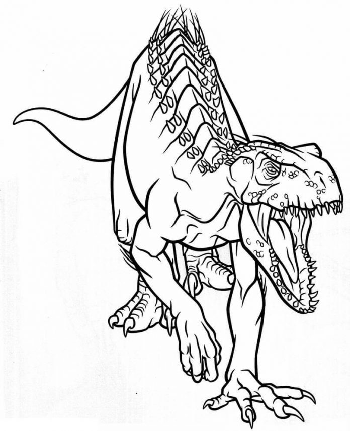 Omaľovánka prehistorický indoraptor beží - dinosaurus pre deti na vytlačenie