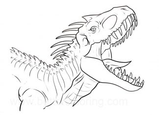 Farvelægningsbog til udskrivning af en skræmmende indoraptor, der brøler