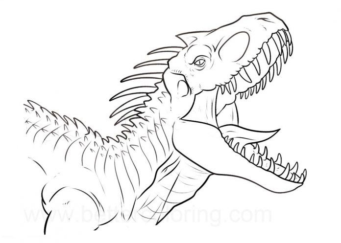 nyomtatható színezőkönyv egy félelmetes indoraptor ordítóról