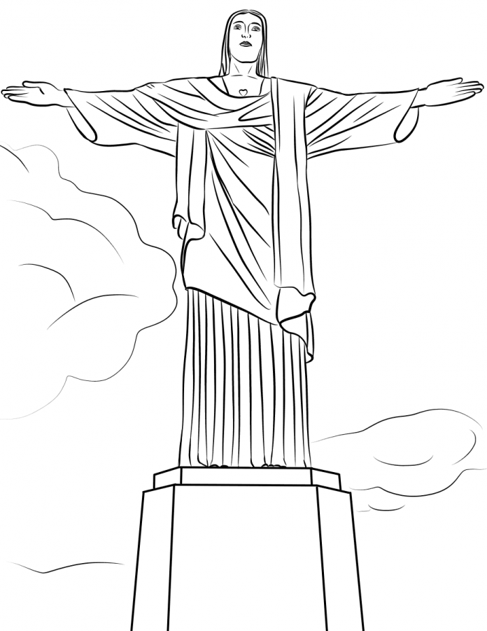 着色ページ宗教的な像 - ブラジルのキリストの記念碑