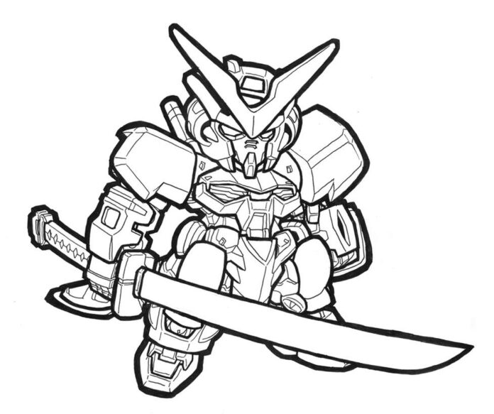 Omalovánky k vytisknutí robot s mečem z kresleného filmu Gundam pro děti