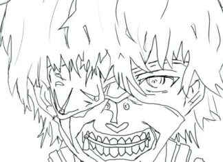 coloring page of the enraged character from the Tokyo Ghoul cartoon