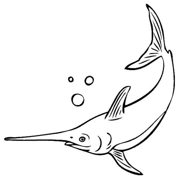 Färgbok med en fisk som flyr från faran, som kan skrivas ut