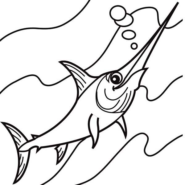 Färgbok om svärdfisk för barn att skriva ut
