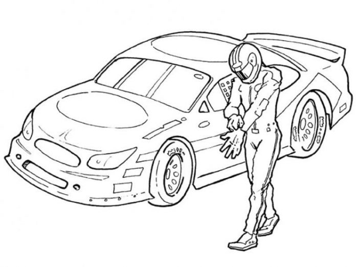 Printable coloring book car with driver