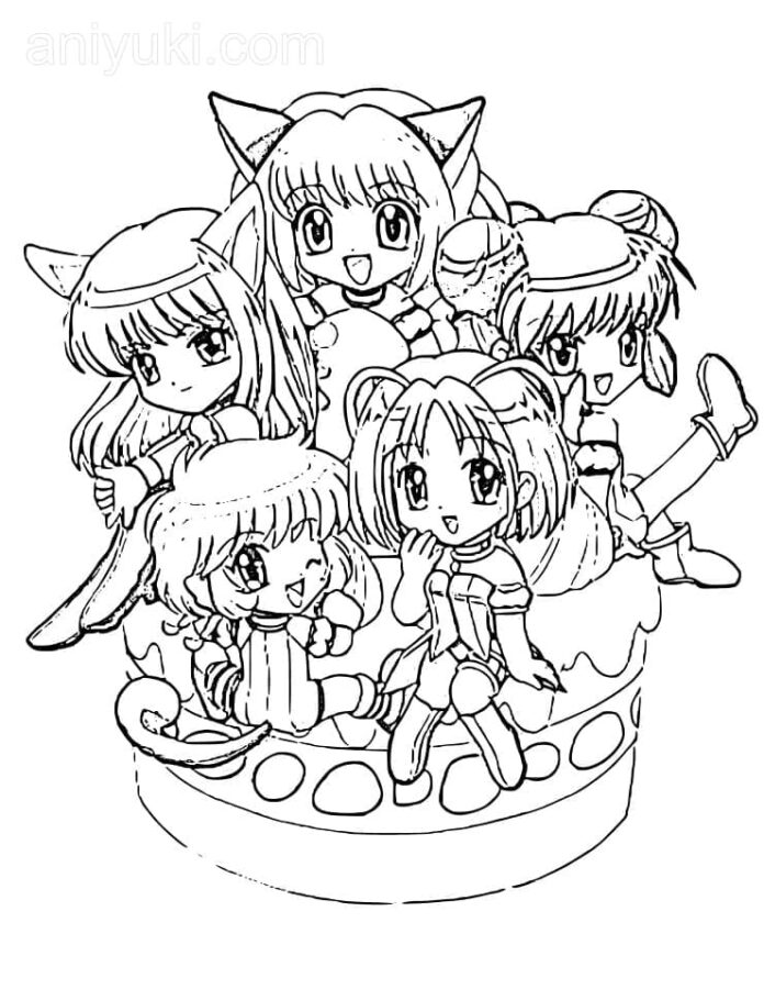 coloring page of seated fairy tale characters