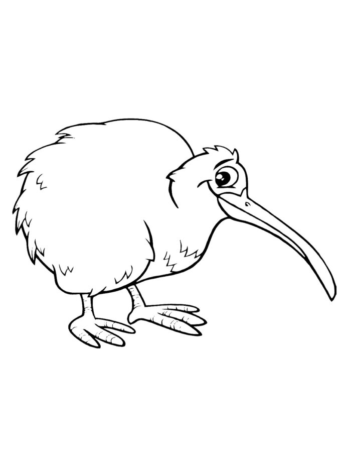 Libro stampabile da colorare di un simpatico uccello kiwi per bambini