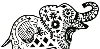 African elephant coloring book in mosaic printable patterns