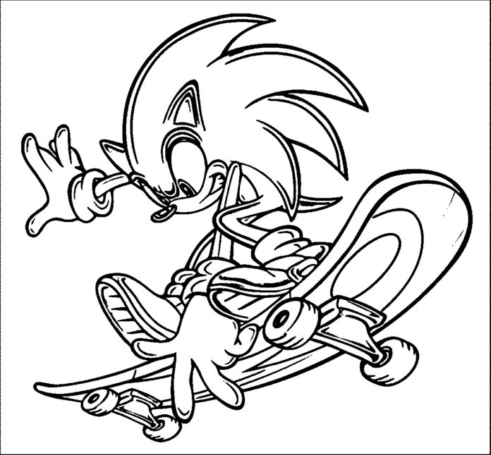 målarbok med Sonic på en skateboard
