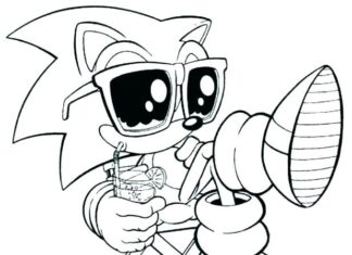 Coloring page sonic on the beach with lemonade