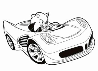 tulostettava Sonic in the Car -värityskirja