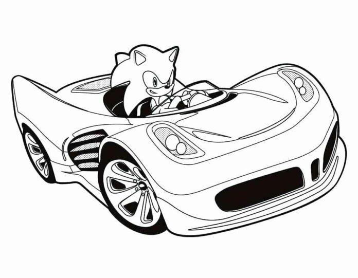 tulostettava Sonic in the Car -värityskirja