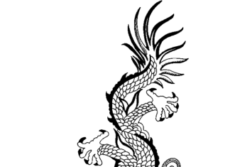 página colorida antiga criatura chinesa