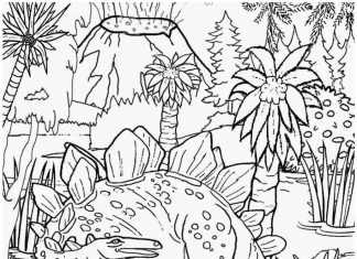 coloriage stegosaurus hiding in the wilderness printable for kids dinosaur
