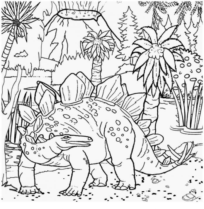 kolorowanka stegozaur kryjący się w dziczy do druku dla dzieci dinozaur