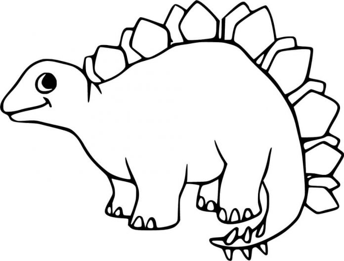 kolorowanka stegozaur z kolcami na ogonie i na plecach - dinozaur dla dzieci