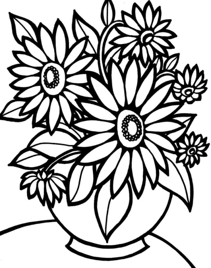 Flower bouquet coloring book for kids to print