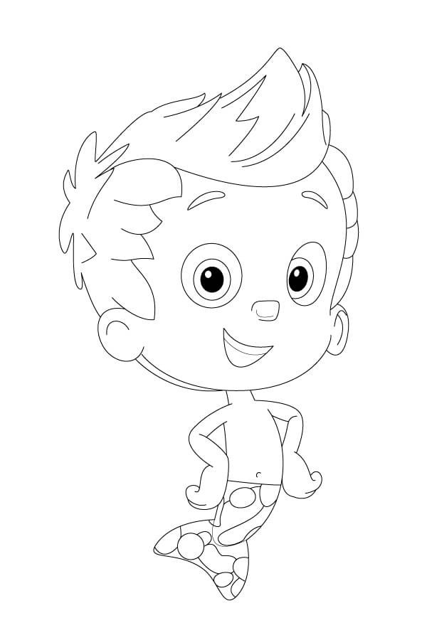 sfarbenie stránky šťastný chlapec v bubline guppies karikatúra k vytlačeniu