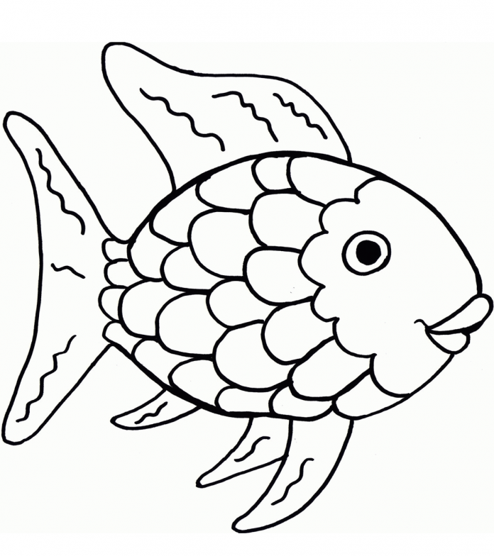 kolorowanka tęczowa rybka płynie do druku