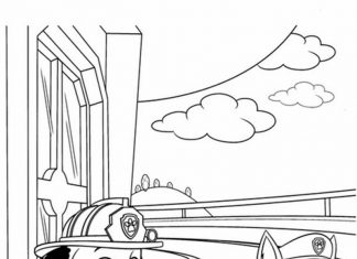 Coloring page of three brave doggies Chase Psi Patrol for kids