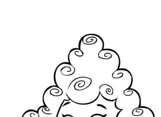 zbarvení usměvavá dívka s kudrnatými vlasy v bublině guppies karikatura