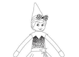 Coloring book of smiling girl with a bow