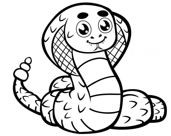 Coloring book smiling little cobra with rattle