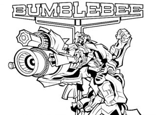 Coloring page of the armed robot from the cartoon