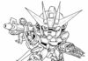 Coloring book of an armed robot with a gun from the Gundam cartoon